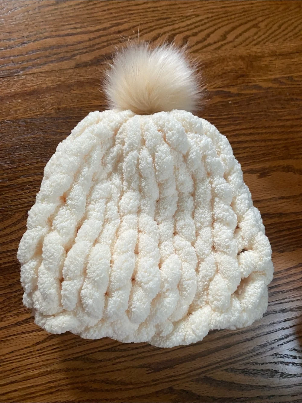Womens Cream Pom-Pom Knit Hat